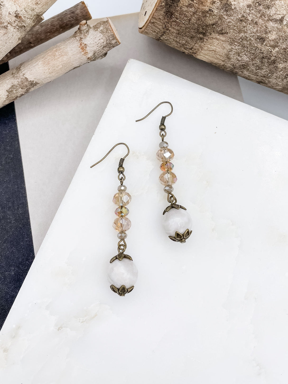 Crystal Bead Earring with Genuine Faceted Stone