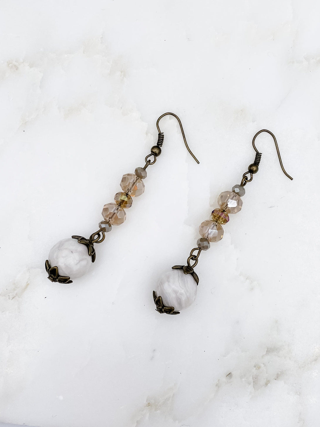 Crystal Bead Earring with Genuine Faceted Stone