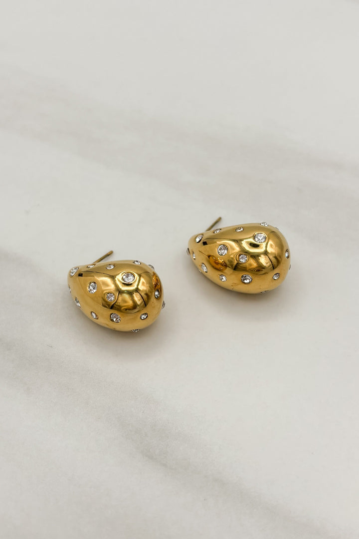 Crystal Studded 18K Gold Plated Water Droplet Earrings