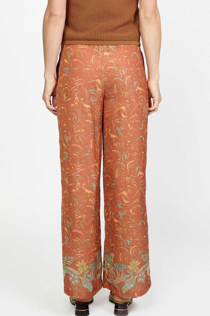 Current Air Border Printed Back Elastic Waisted Wide Pants
