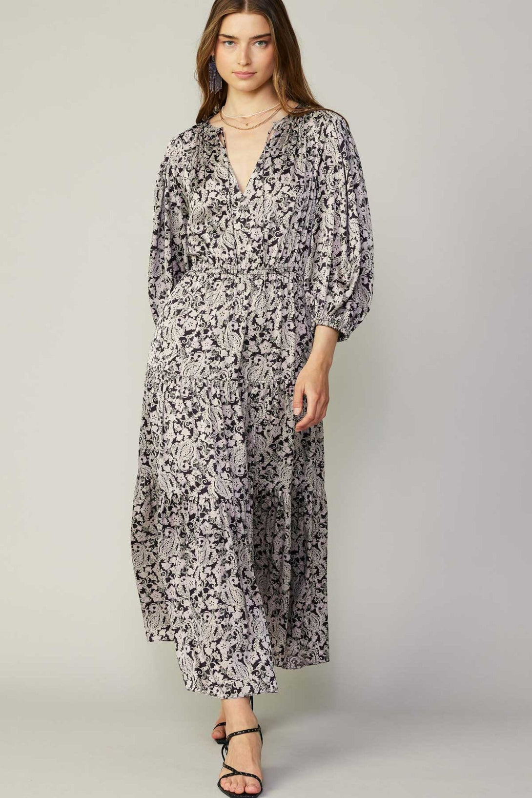 Current Air Long Sleeve Dress With Split Neck