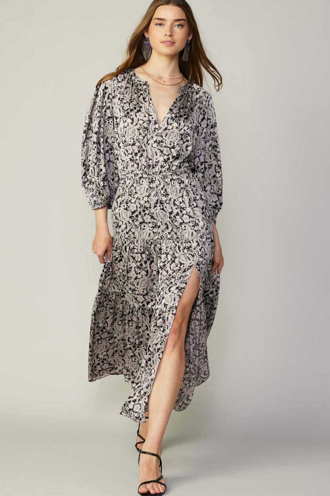 Current Air Long Sleeve Dress With Split Neck