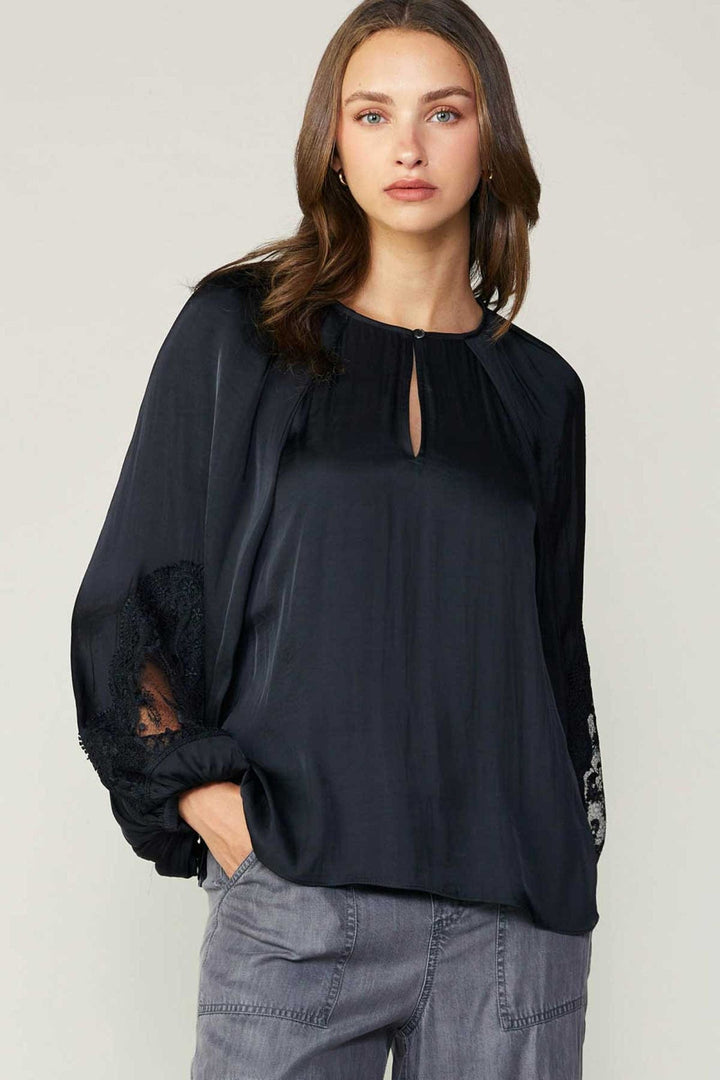 Split Neck Long Sleeve Top