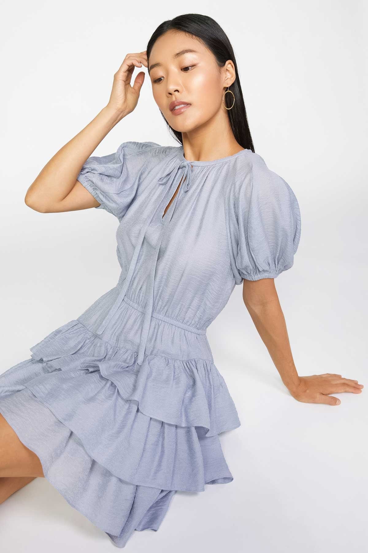 Current Air Paneled Short Sleeve Split Neck Ruffled Dress – jfybrand