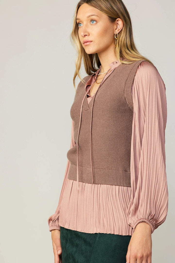 Current Air Sweater with Pleated Sleeve Contrast