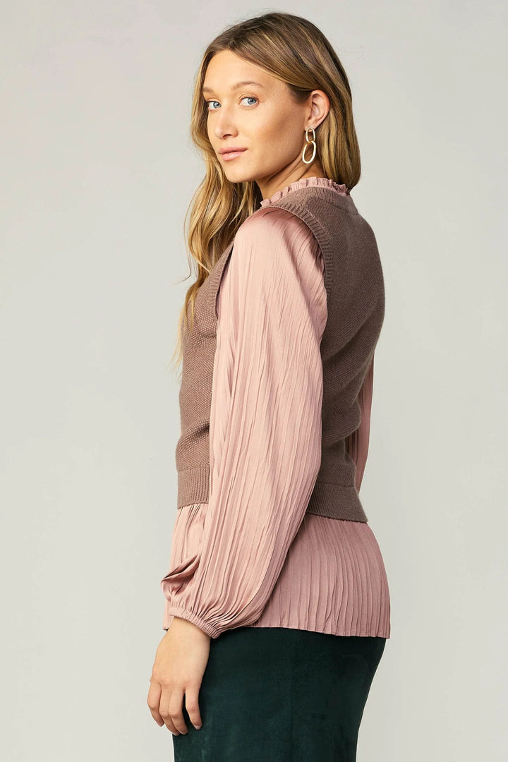 Current Air Sweater with Pleated Sleeve Contrast