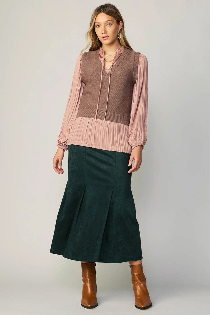 Current Air Sweater with Pleated Sleeve Contrast
