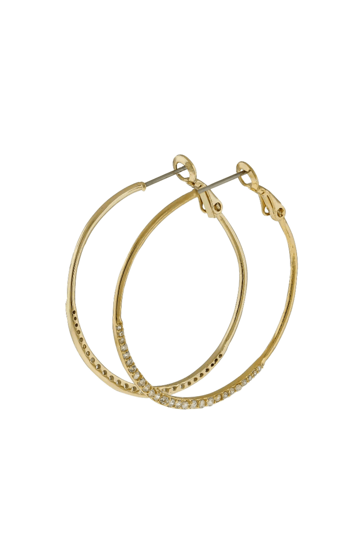 CZ Studded Simple Lever Back Clasp Hoop Earrings