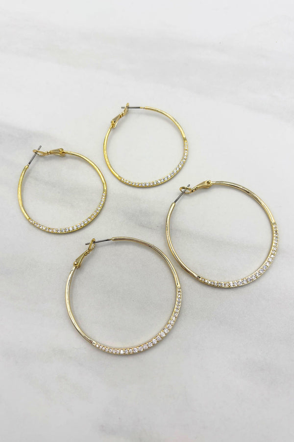 CZ Studded Simple Lever Back Clasp Hoop Earrings