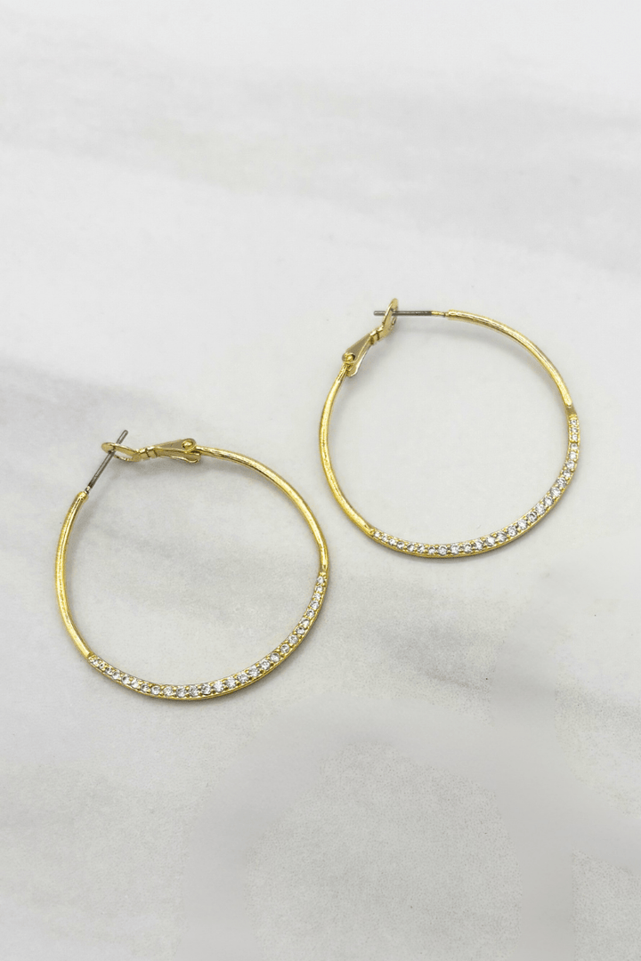 CZ Studded Simple Lever Back Clasp Hoop Earrings