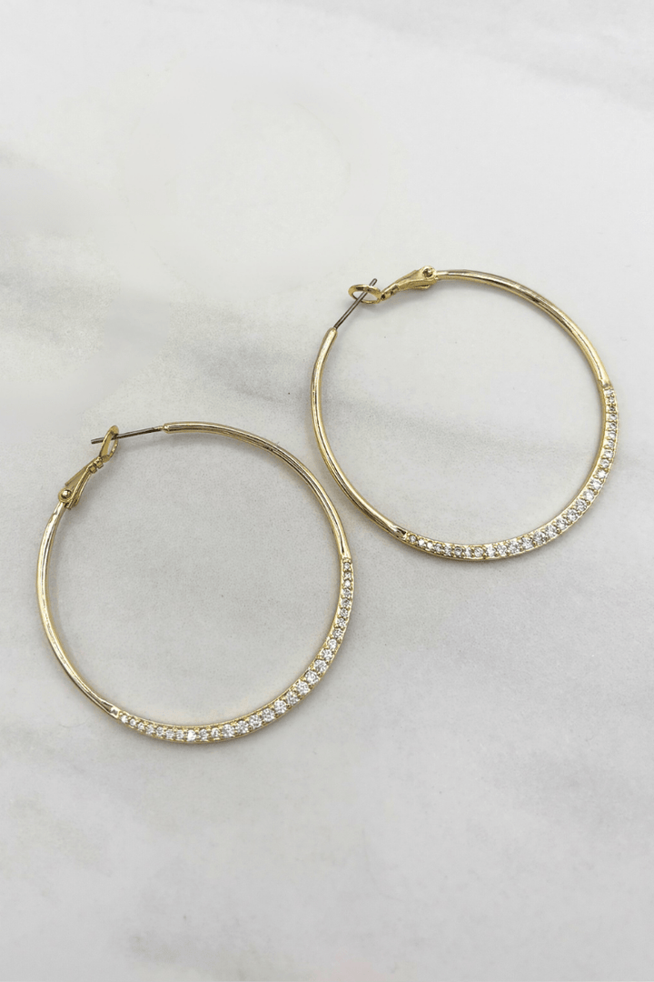 CZ Studded Simple Lever Back Clasp Hoop Earrings