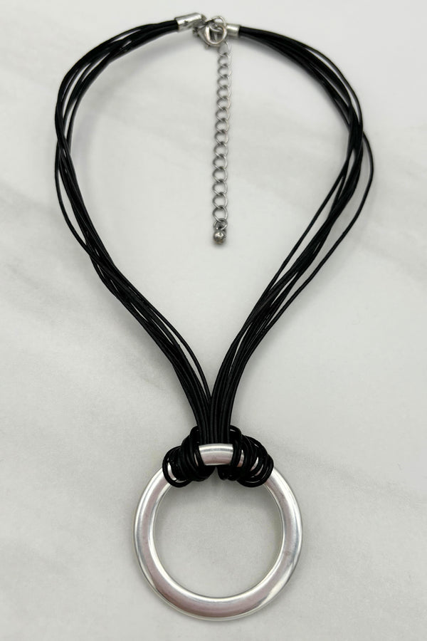 Simple Circle Pendant Multi Strand Leather Short Necklace