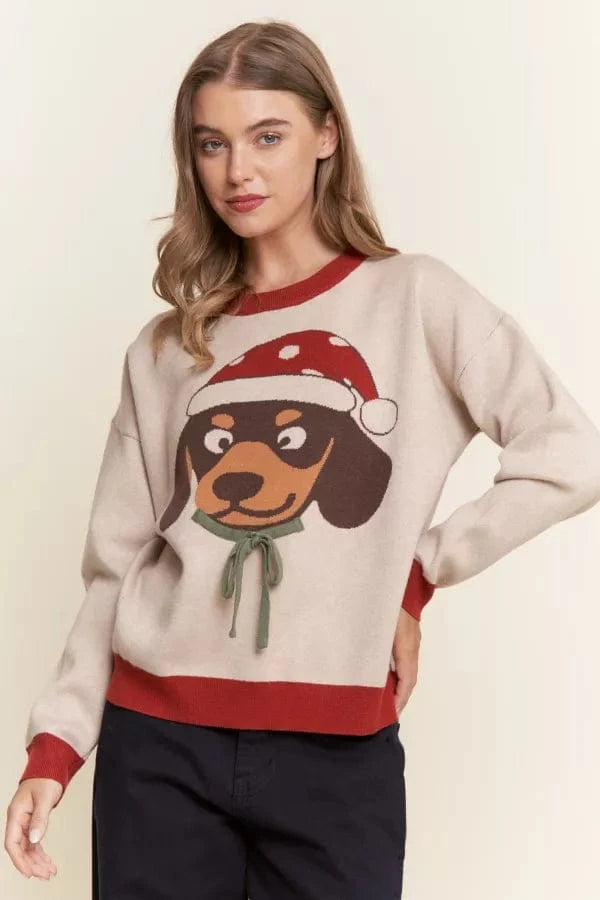 Dachshund Wearing Christmas Hat Holiday Sweater