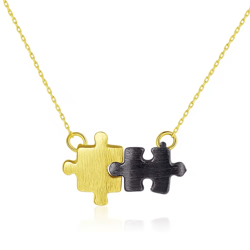 Dainty Brushed Gold and Black Plated Puzzle Piece Necklace