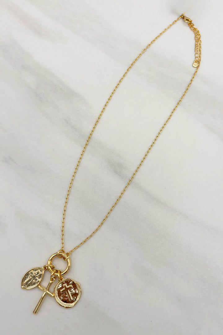 Dainty Chain with 3 Cross Charm Centerpiece on Hinged Centerpiece Necklace