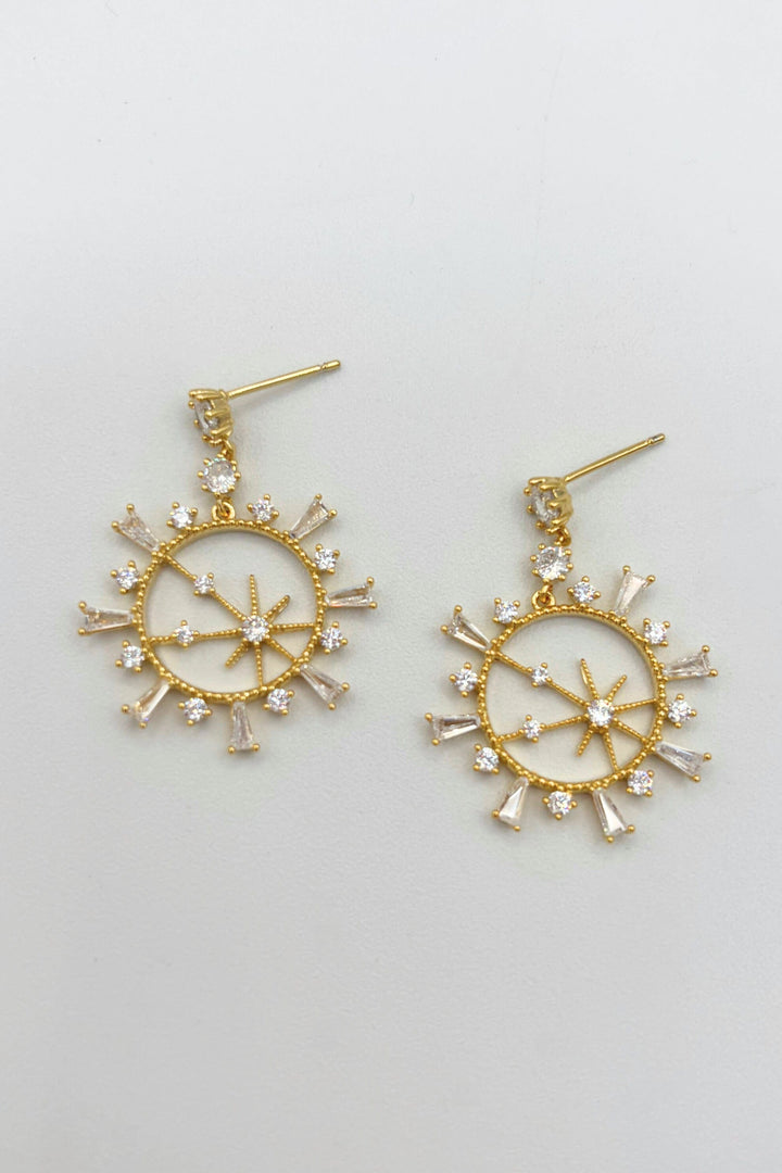 Dainty Circle Celestial Star Map Set Crystal Drop Earrings