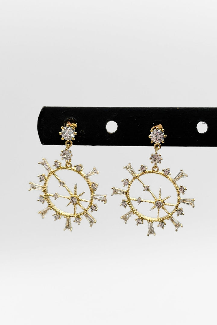 Dainty Circle Celestial Star Map Set Crystal Drop Earrings