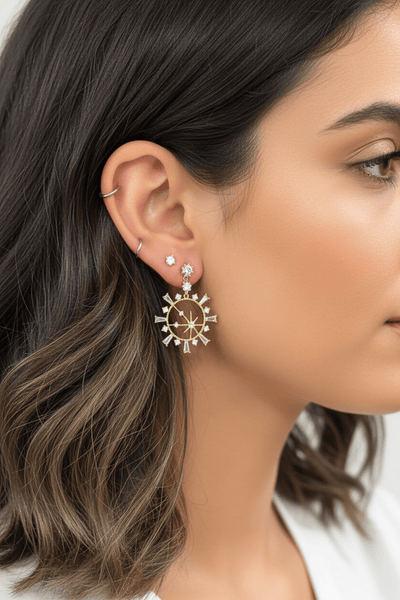 Dainty Circle Celestial Star Map Set Crystal Drop Earrings