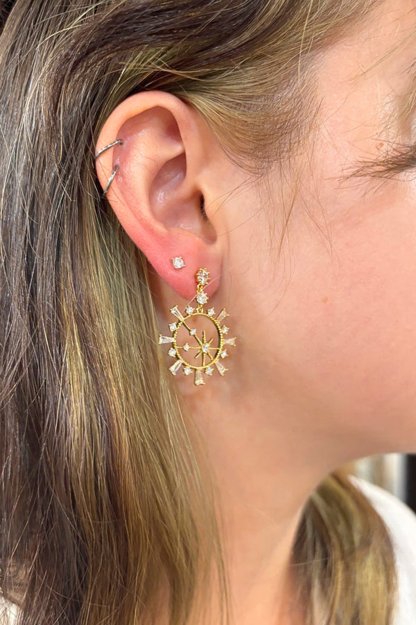 Dainty Circle Star Map Set Crystal Drop Earrings