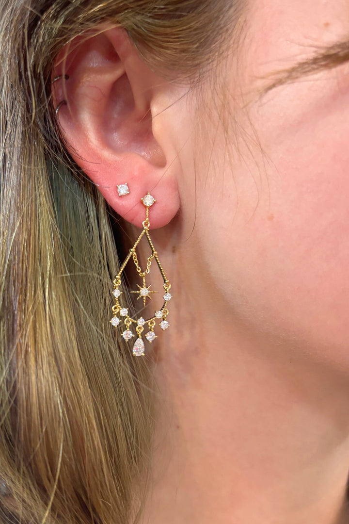 Dainty Dangling Crystals and Small Star Charm Teardrop Shape Dangle Earrings