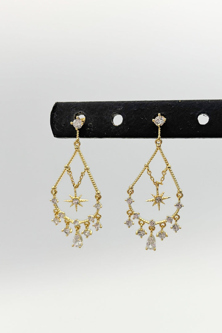 Dainty Dangling Crystals and Small Star Charm Teardrop Shape Dangle Earrings