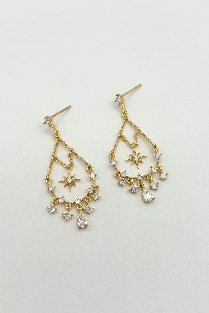 Dainty Dangling Crystals and Small Star Charm Teardrop Shape Dangle Earrings