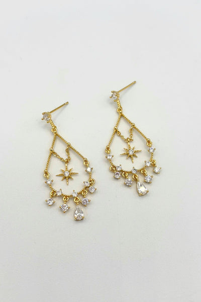 Dainty Dangling Crystals and Small Star Charm Teardrop Shape Dangle Earrings