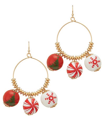 Dangling Ornament Small Beaded Christmas Hoops