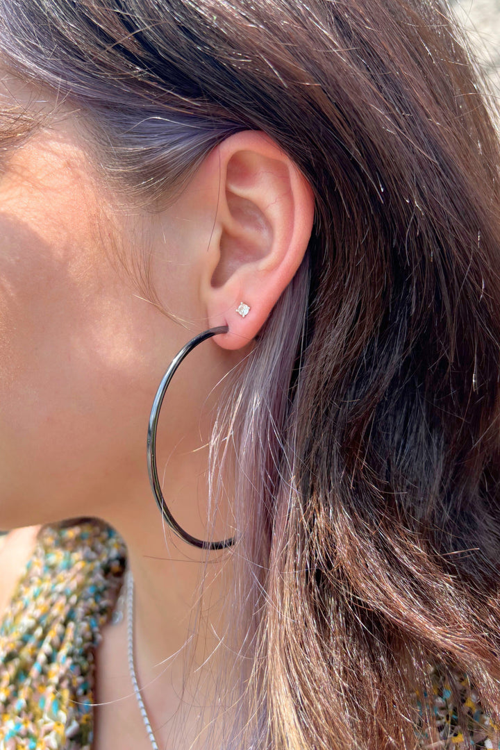 Dark Metal Thin Large Tube Hoop Earrings
