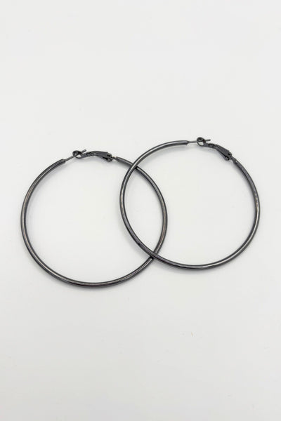 Dark Metal Thin Large Tube Hoop Earrings