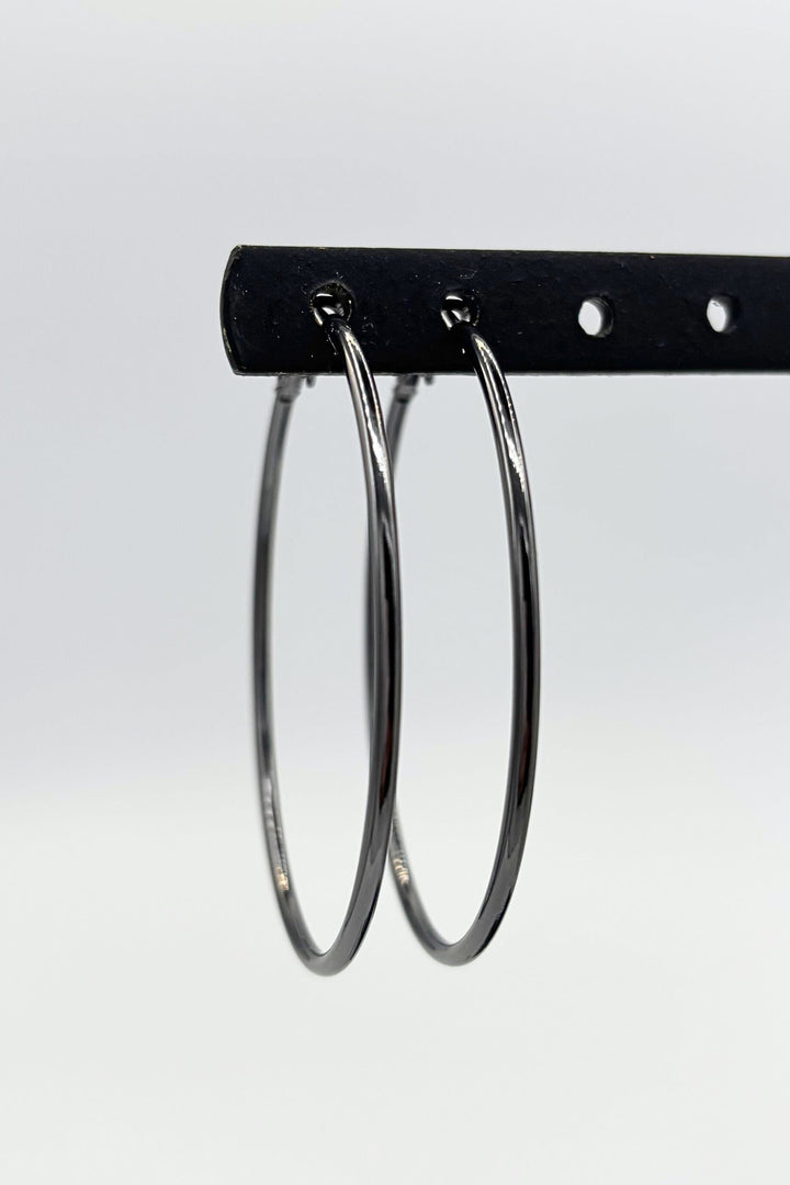 Dark Metal Thin Large Tube Hoop Earrings