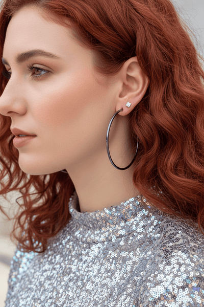 Dark Metal Thin Large Tube Hoop Earrings