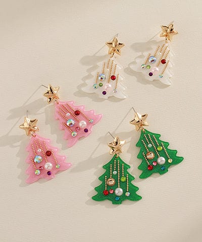 Decorated Christmas Tree Festive Dangle Earrings