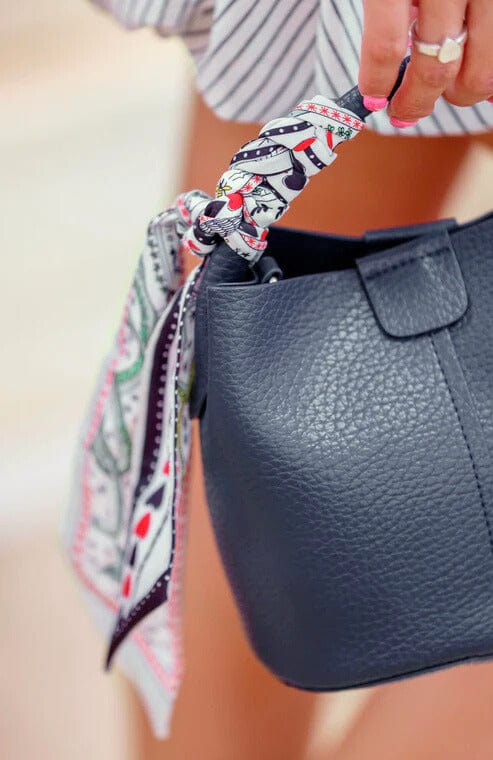Decorative Scarf Tie Mini Bucket Shape Handbag