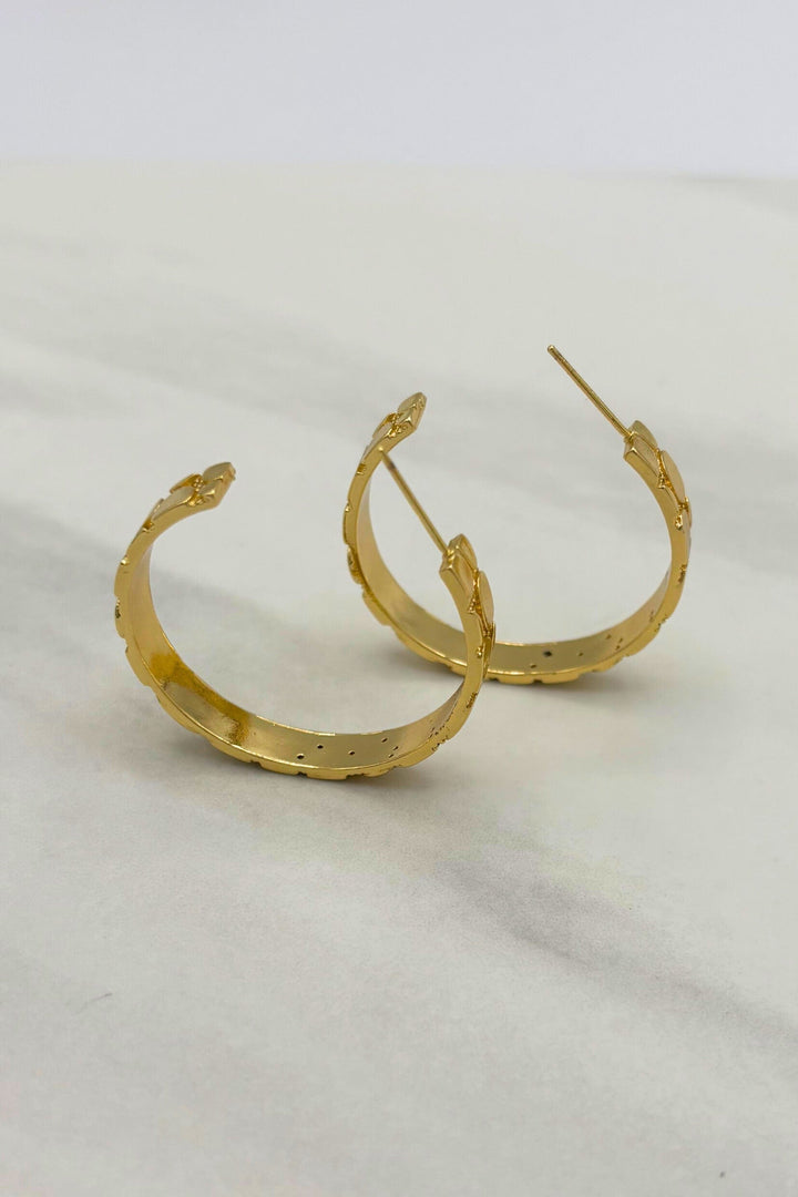Dipped Stepping Stone Open Hoop Earrings with Crystal Studded Textured Base