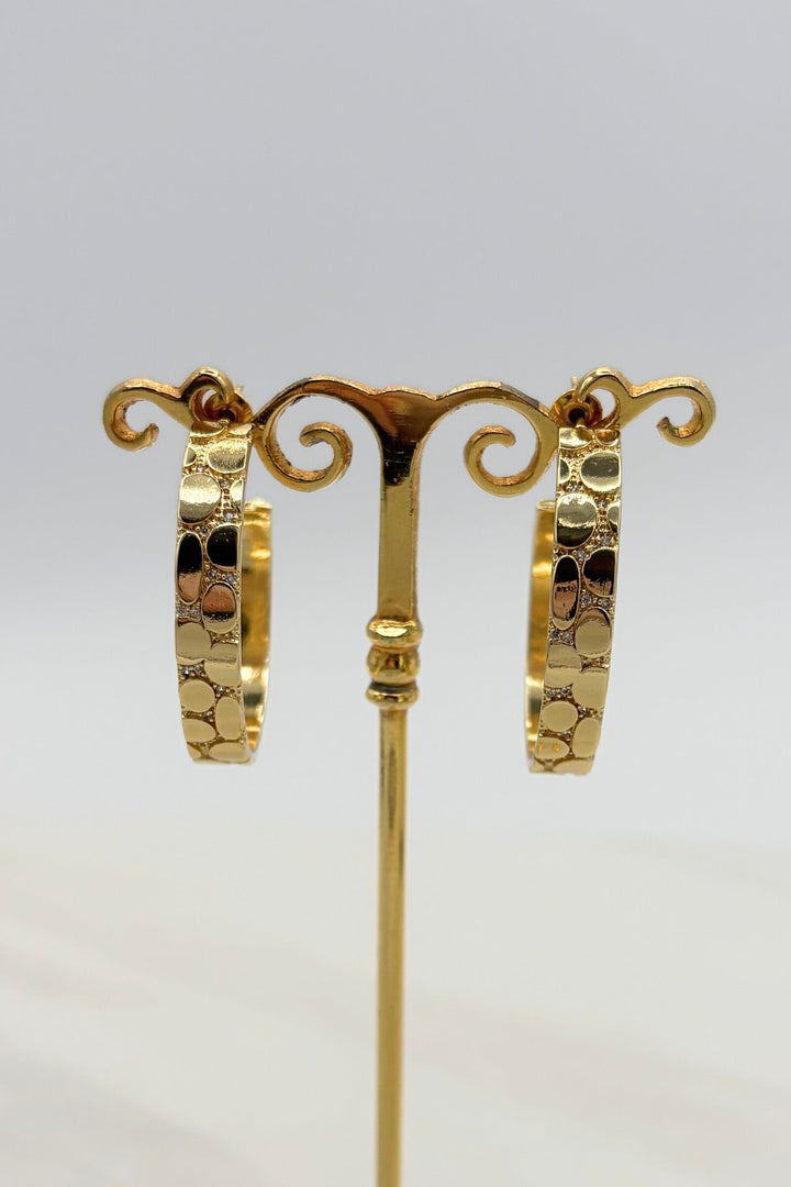 Dipped Stepping Stone Open Hoop Earrings with Crystal Studded Textured Base