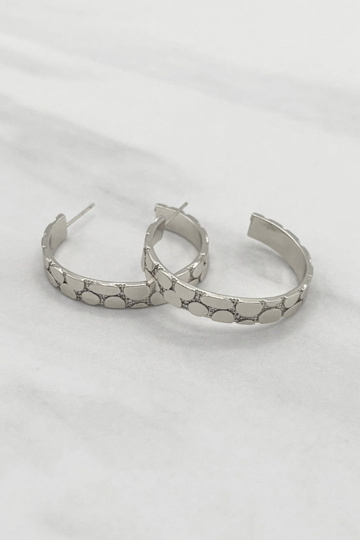 Dipped Stepping Stone Open Hoop Earrings with Crystal Studded Textured Base