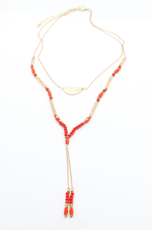 Double Necklace with Orange and Champagne Beads