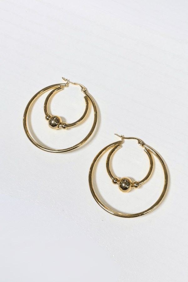 Double Ring Layered Clasp Hoop Earrings with Accent Beads on Inner Layer