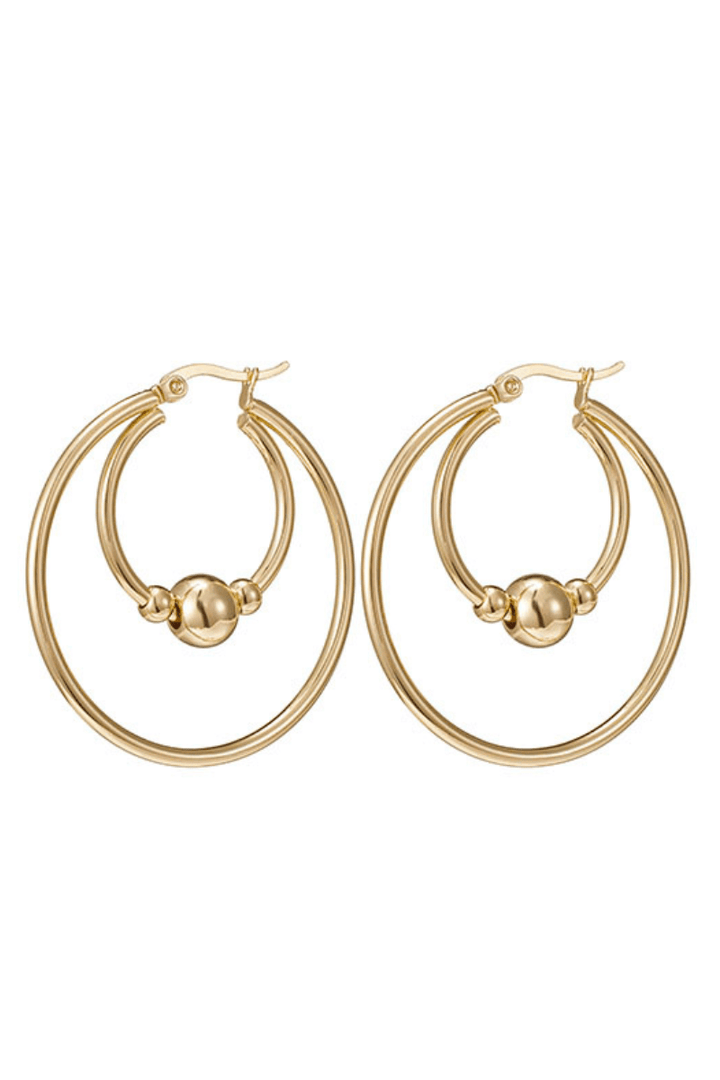 Double Ring Layered Clasp Hoop Earrings with Accent Beads on Inner Layer
