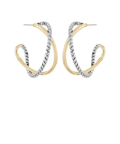 Dual Metal Textured Twist Open Hoops