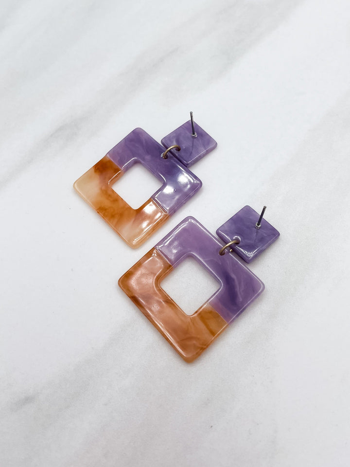 Dual-Toned Square Resin Earrings