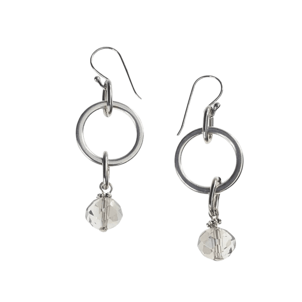 Earrings with Faceted Crystal and Silver Connector Ring