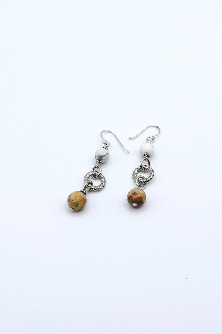 Earrings with Jasper Stone and Vintage Silver Accents