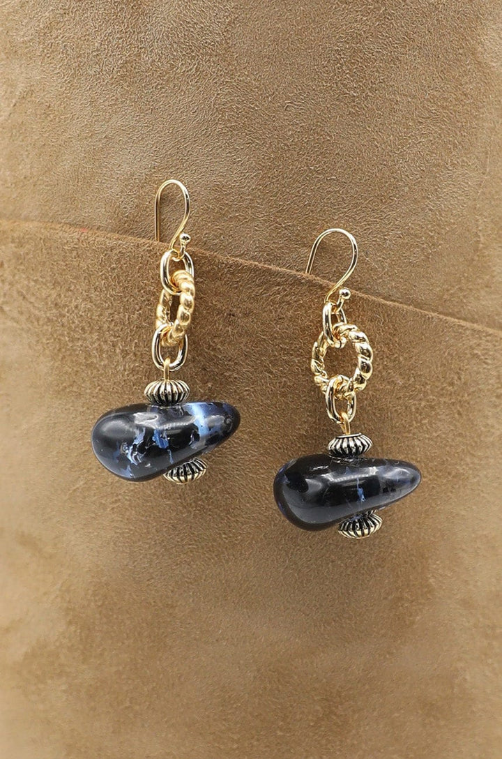 Earrings with Two Moonlight Blue Resin Beads