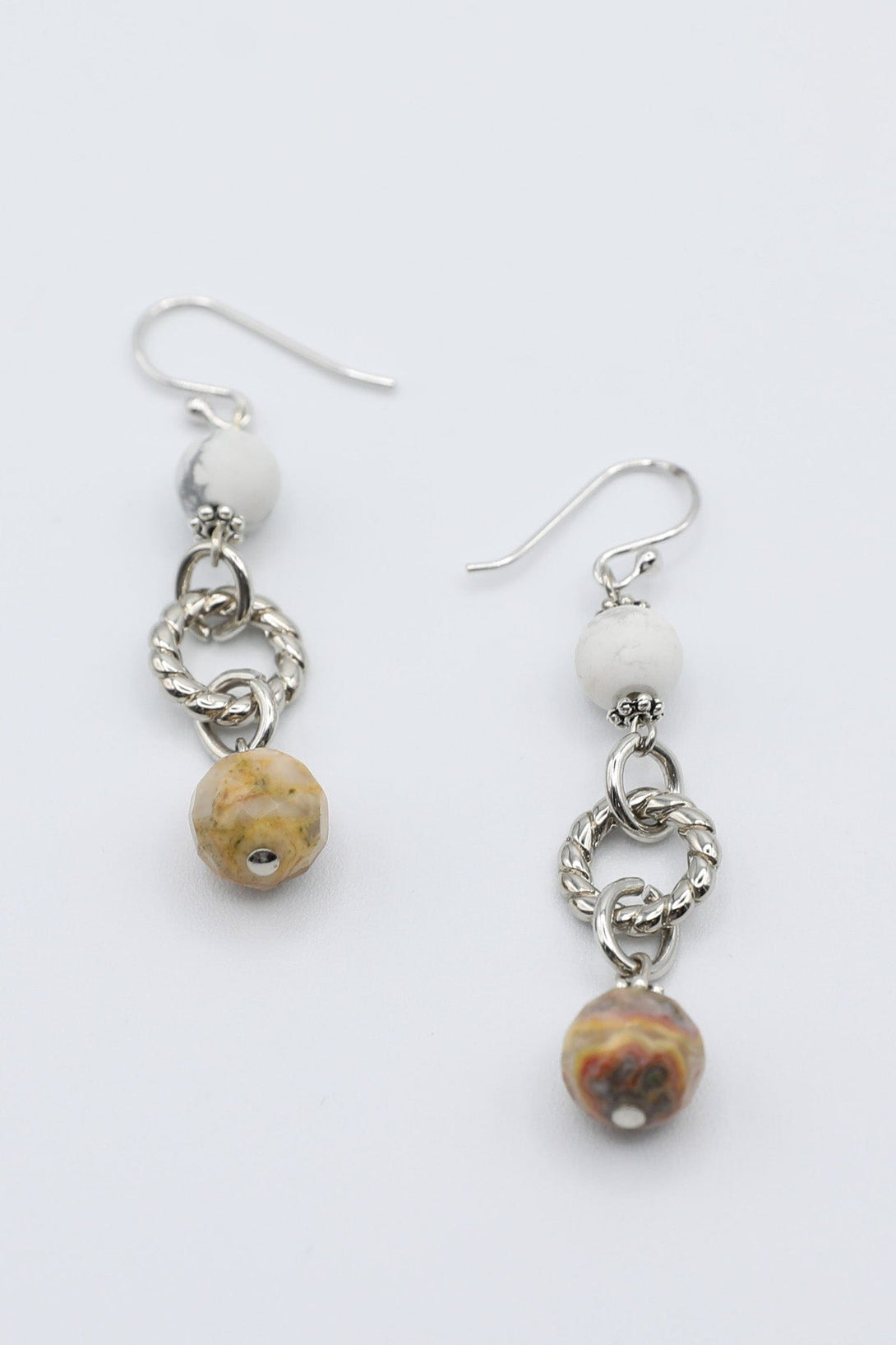 Earrings with Two Stones and Silver Accents