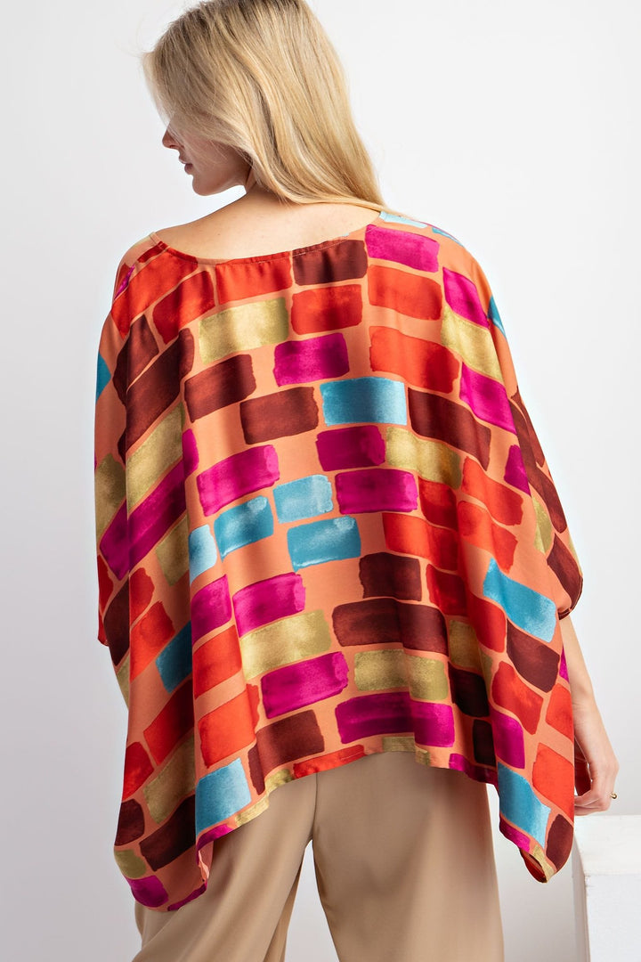 Easel Abstract Printed Mirabelle Satin Poncho Top