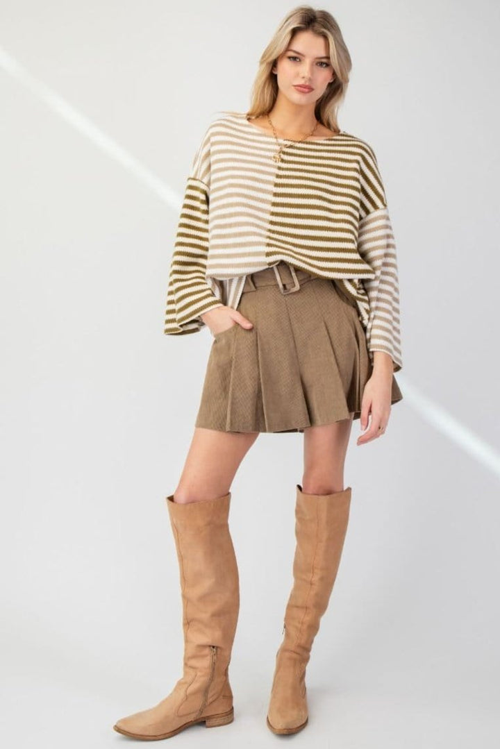 Easel Alternating Color Striped Mix Hacci Knit Top