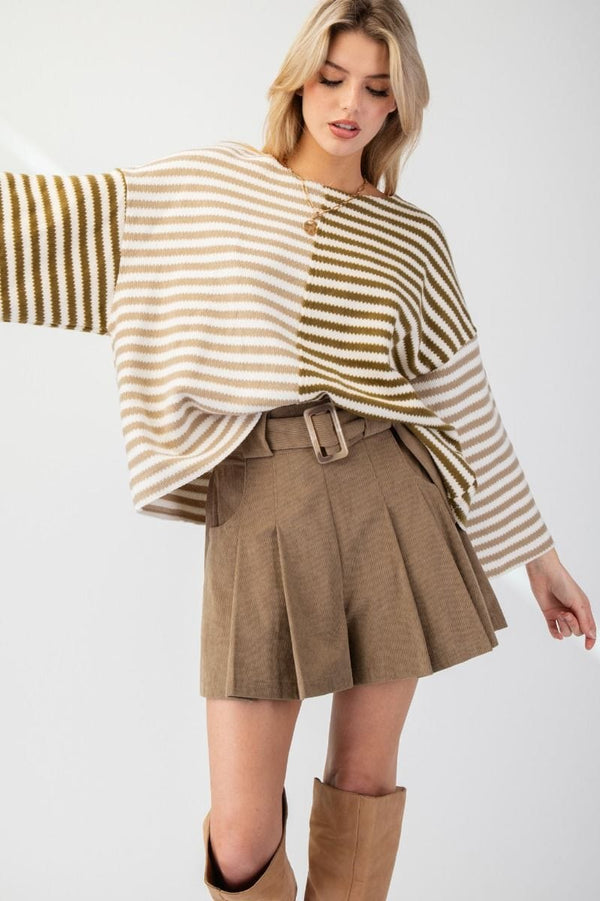 Easel Alternating Color Striped Mix Hacci Knit Top