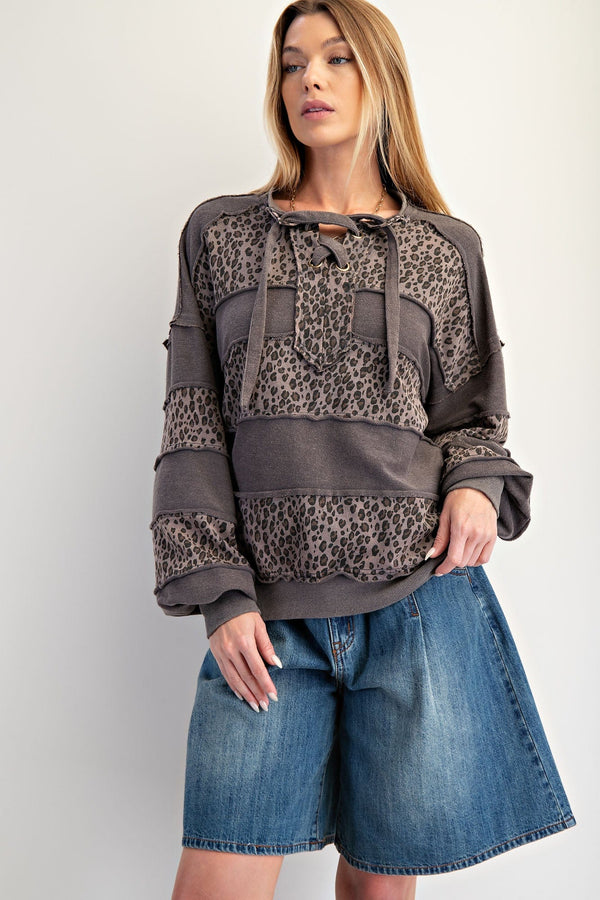 Easel Animal Print Mix Mineral Washed Pullover